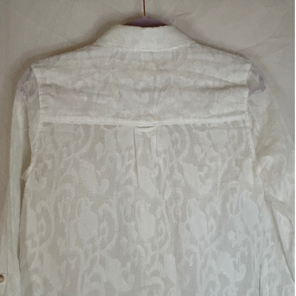 Maeve Anthropologie Womens Button Down Shirt Size 8 White Floral Long Sleeve - Picture 11 of 14